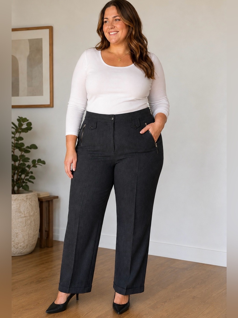 Lauren Ralph Lauren Pants 18W Wool Blend High Rise Straight Leg Charcoal